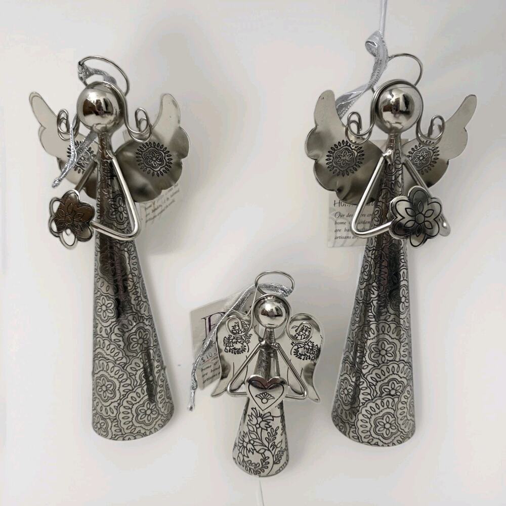 Regal Art & Gift Angel Bells Set of 3 Metal Silver Floral Christmas Decor